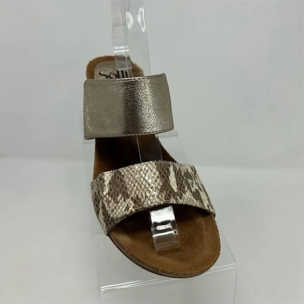 Söfft Women's Gold Metallic Snake Print Wedge Strappy Sandals Size 7 Summer
